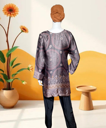 Satin Silk Printed Kurti Black