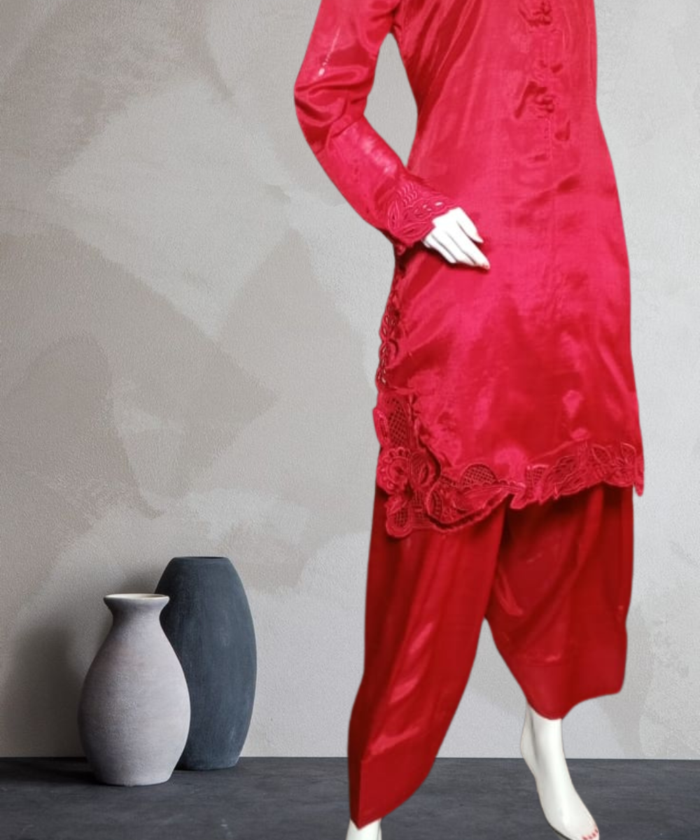 Farshi Shalwar Cut Work Red