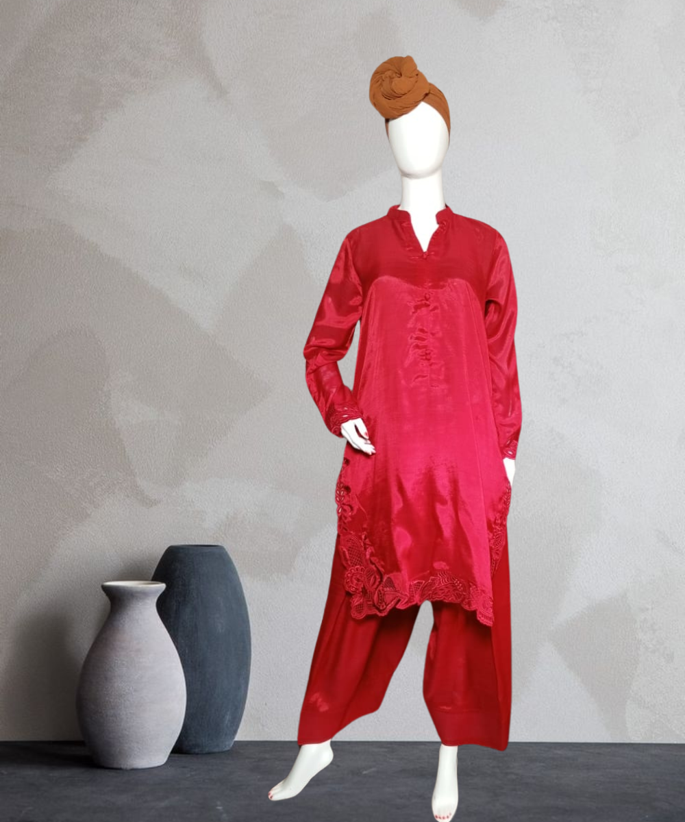 Farshi Shalwar Cut Work Red