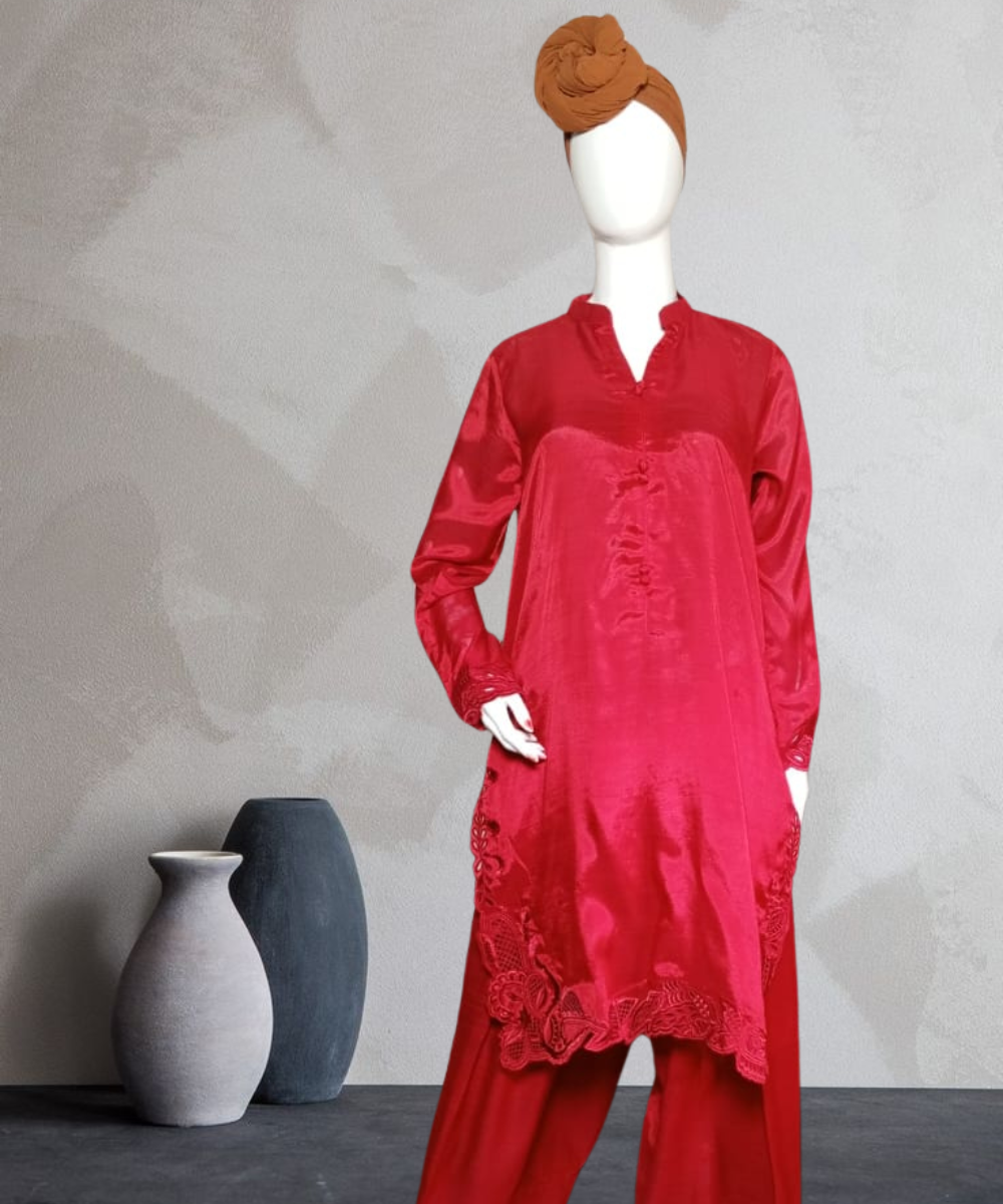 Farshi Shalwar Cut Work Red