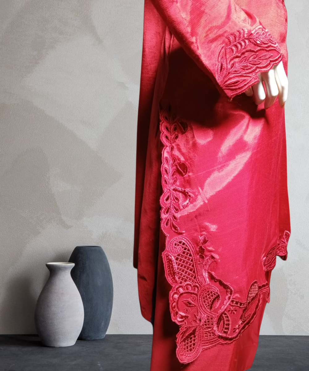 Farshi Shalwar Cut Work Red
