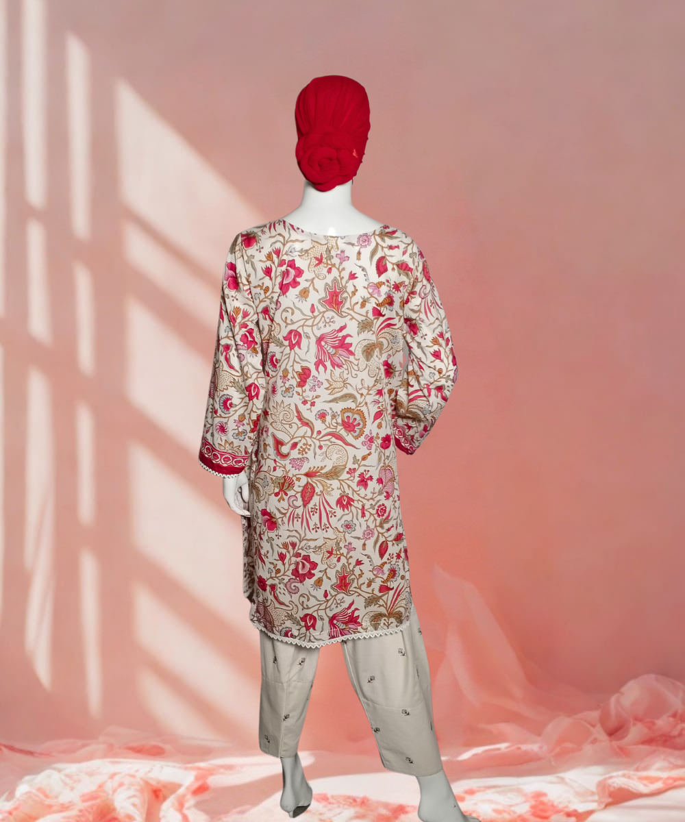 Lawn Embroidered White And Red