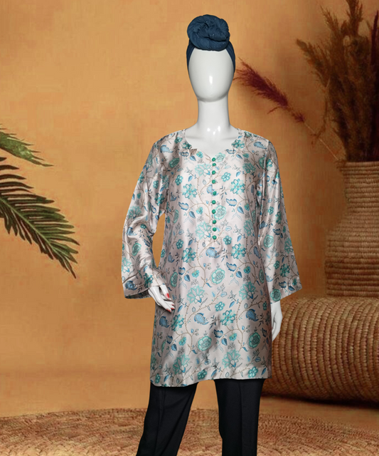 Silk Printed Kurti White-Blue