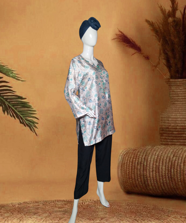 Silk Printed Kurti White-Blue