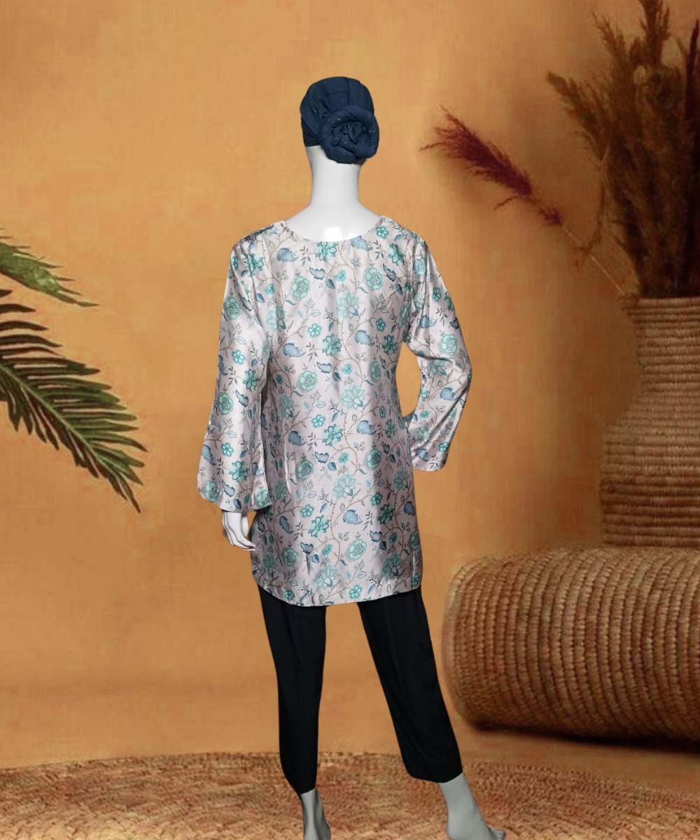 Silk Printed Kurti White-Blue