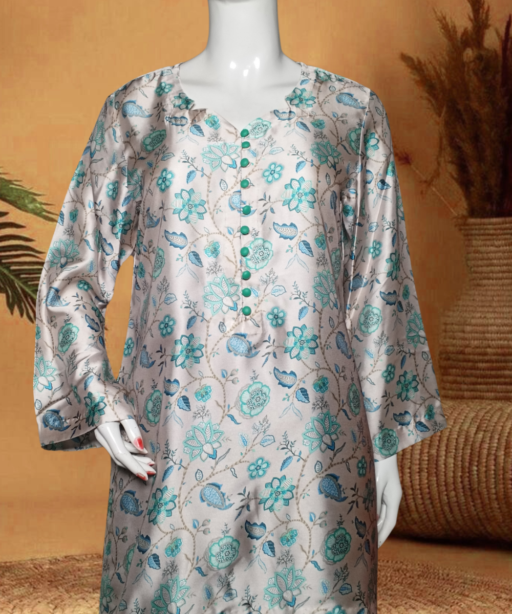 Silk Printed Kurti White-Blue