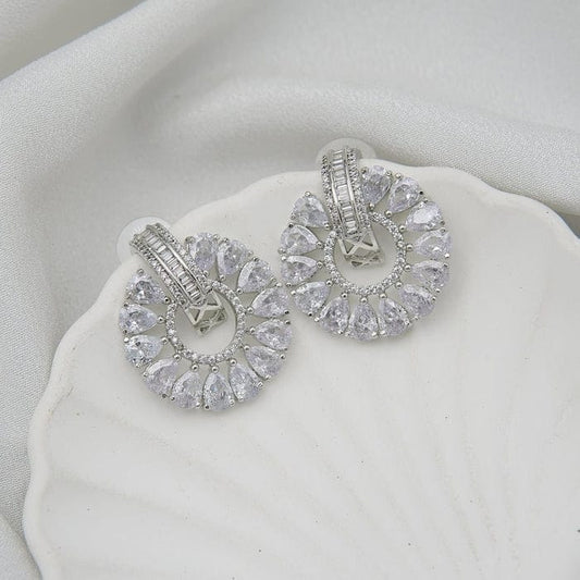 Silver Stud Earrings With Doubled Zircons