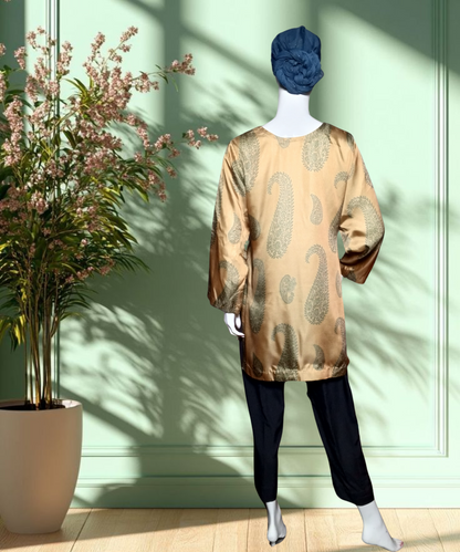 Satin Silk Printed Kurti Golden