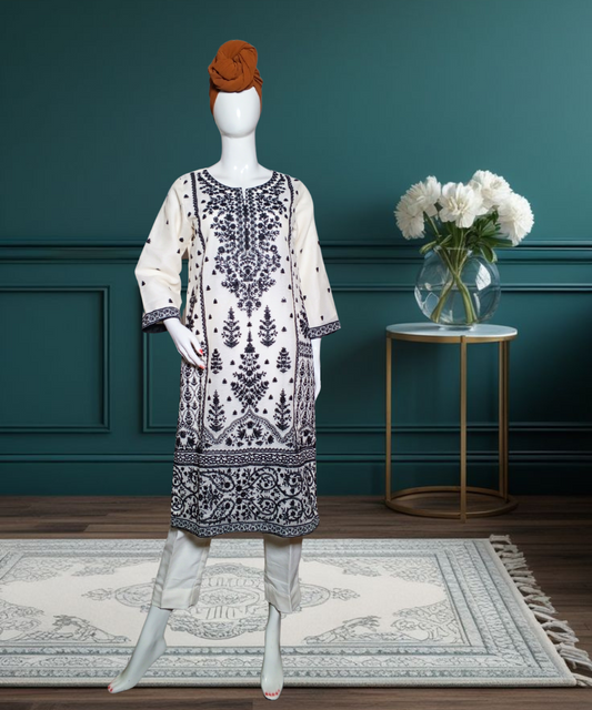 Cotton Net Embroidered White
