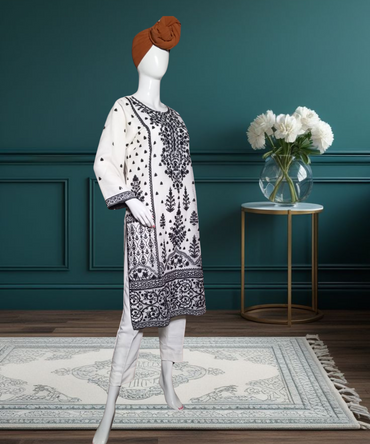 Cotton Net Embroidered White