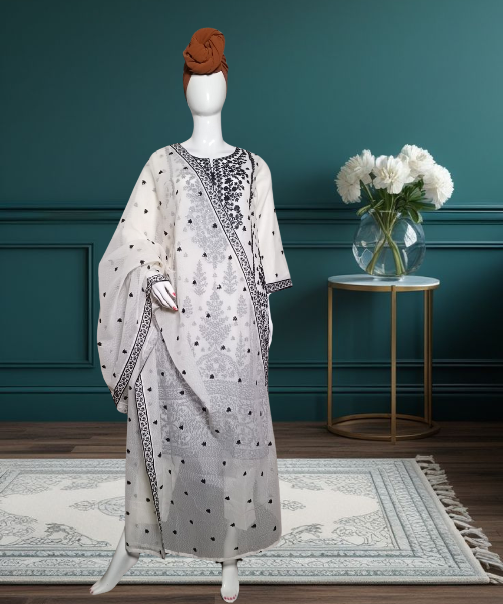 Cotton Net Embroidered White