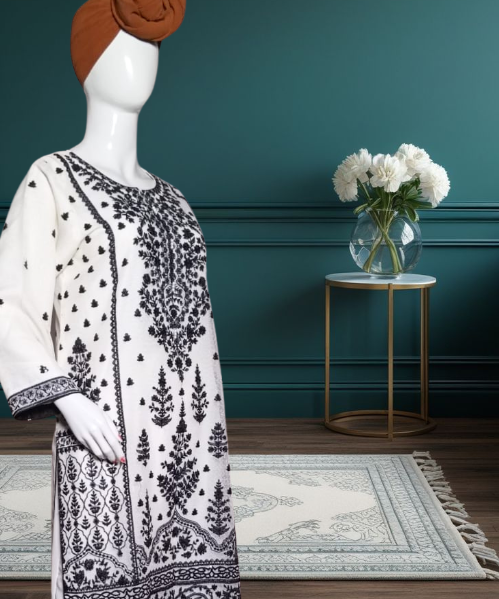 Cotton Net Embroidered White
