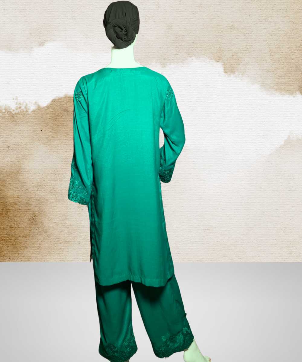 Cotton Silk Cut Work Green
