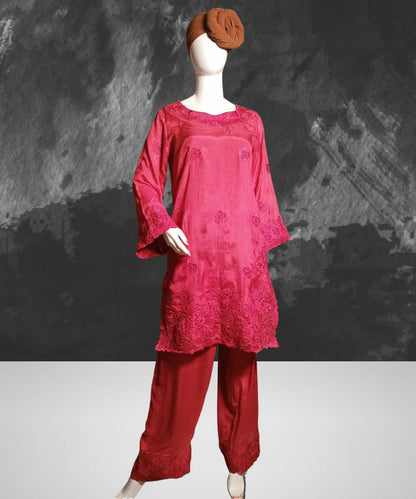 Cotton Silk Cut Work Hot Pink