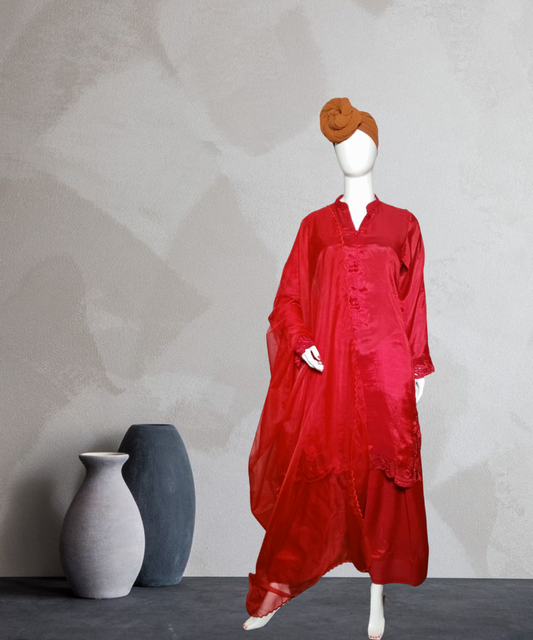 Farshi Shalwar Cut Work Red
