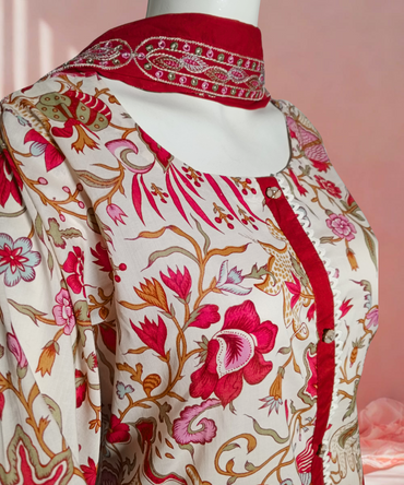 Lawn Embroidered White And Red