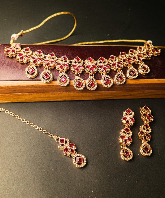 Necklace Set Golden Red