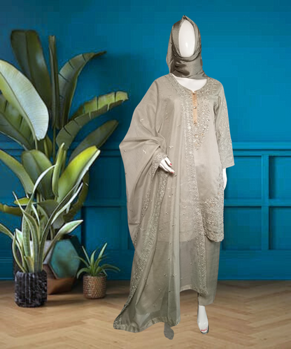 Cotton Net Embroidered Green