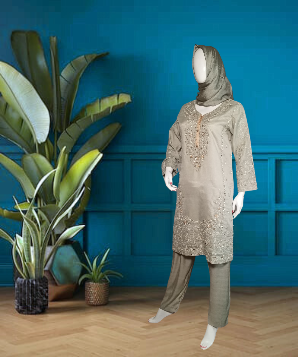 Cotton Net Embroidered Green