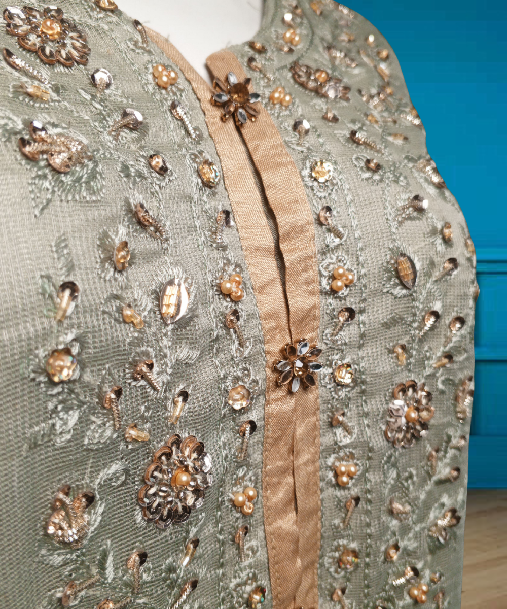 Cotton Net Embroidered Green