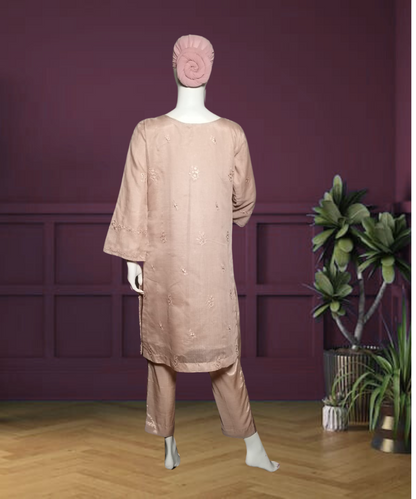 Cotton Net Embroidered Pink