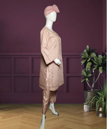 Cotton Net Embroidered Pink