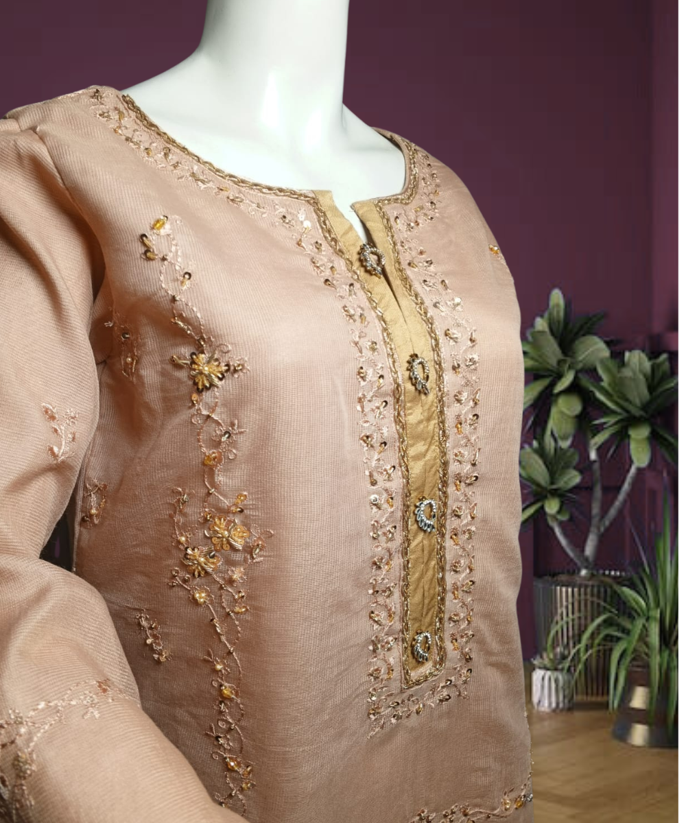 Cotton Net Embroidered Pink