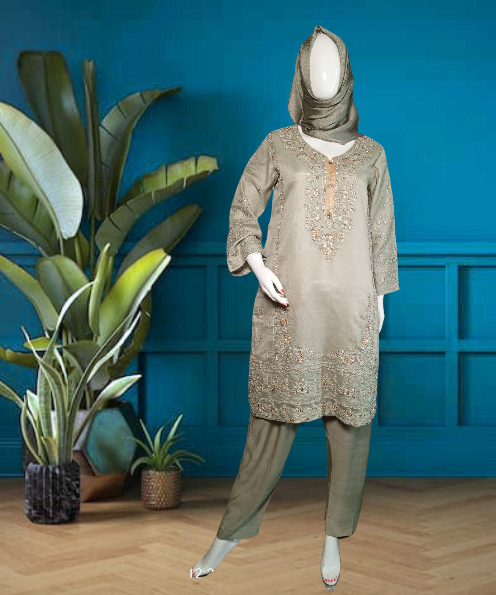 Cotton Net Embroidered Green