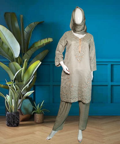 Cotton Net Embroidered Green