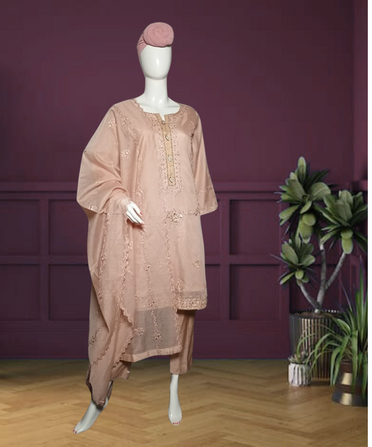 Cotton Net Embroidered Pink